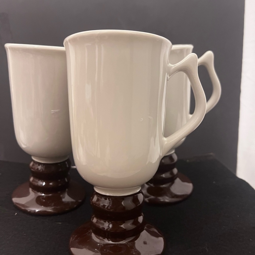 Set of three Hall pottery cappuccino manga made in USA white brown color